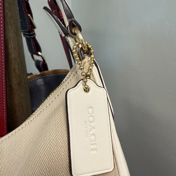 COACH-Like New Varsity Stripe Cream/Khaki Pink Purse/Shoulder Bag - Picture 6 of 12